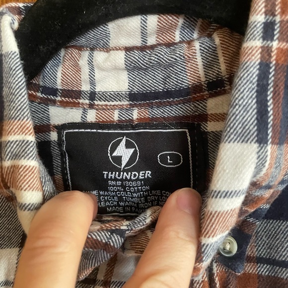 Brown and Navy Plaid Flannel Shirt - Picture 2 of 2
